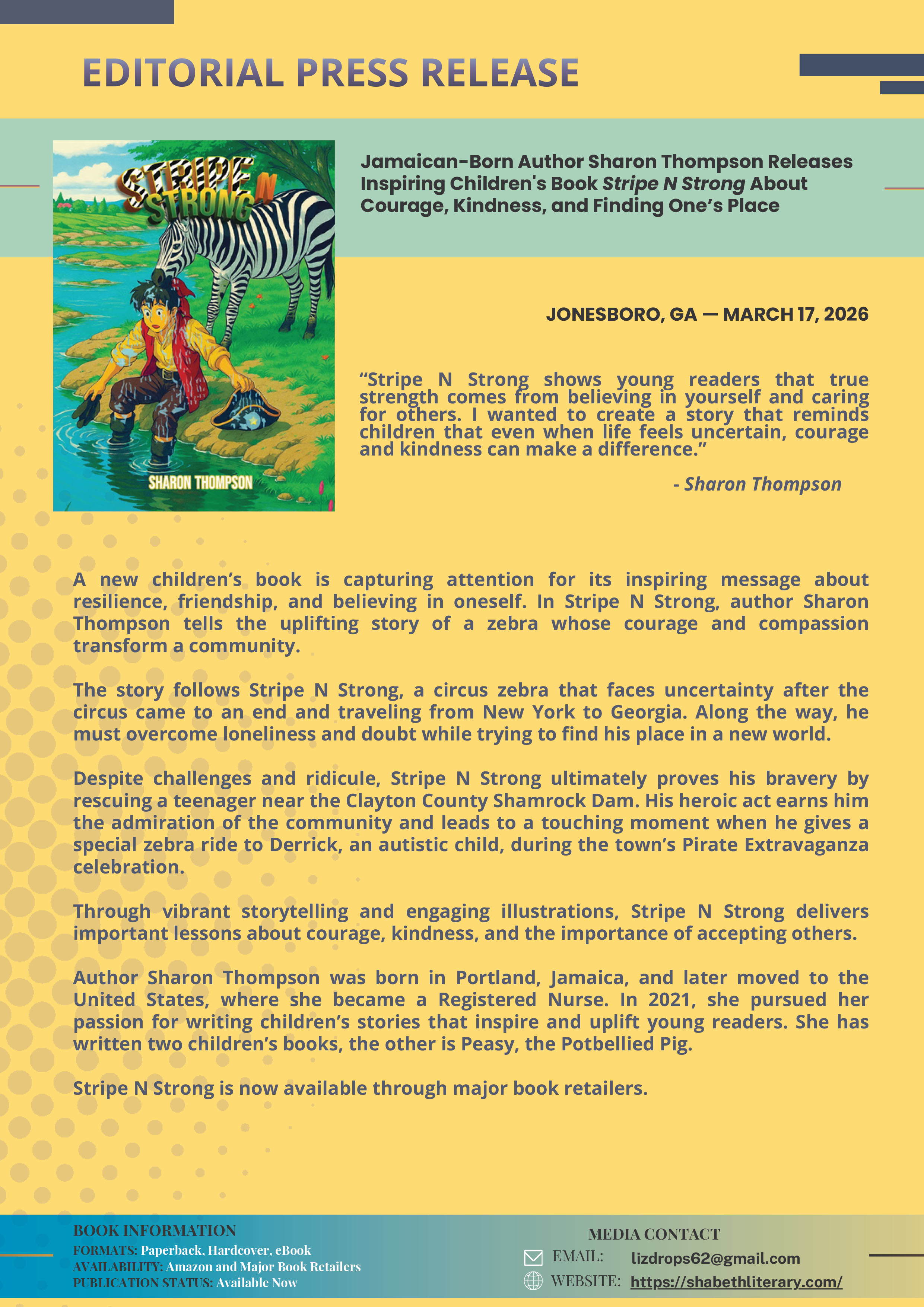 Stripe N Strong children's book cover - a zebra's inspiring journey